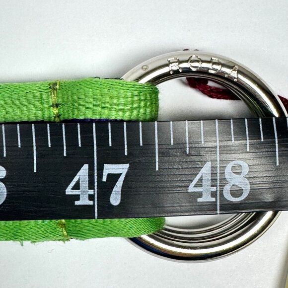 RODA Belt Mens Unisex Large Green Navy Blue Stripe Fabric D Ring Preppy Classic - Picture 6 of 10